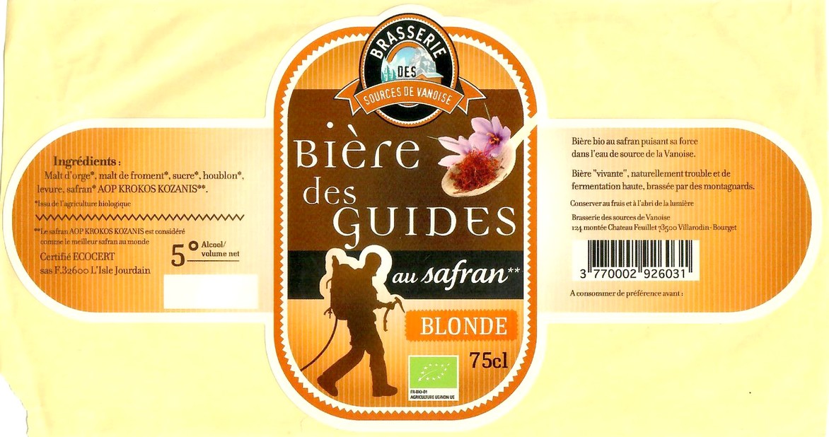 Etiquette BRASSERIE LES SOURCES DE LA VANOISE 18