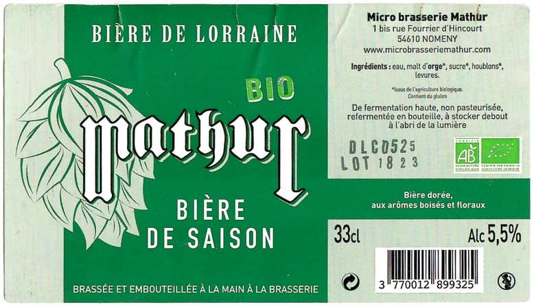 Etiquette BRASSERIE MATHUR 14
