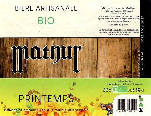 Etiquette BRASSERIE MATHUR 15