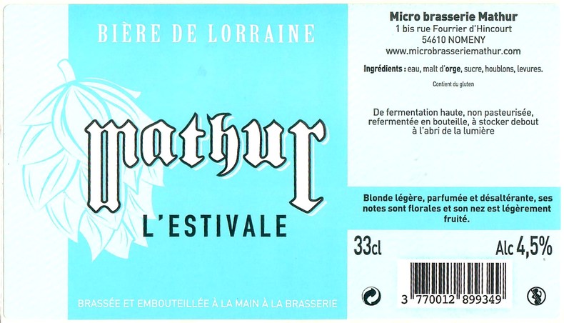Etiquette BRASSERIE MATHUR 19
