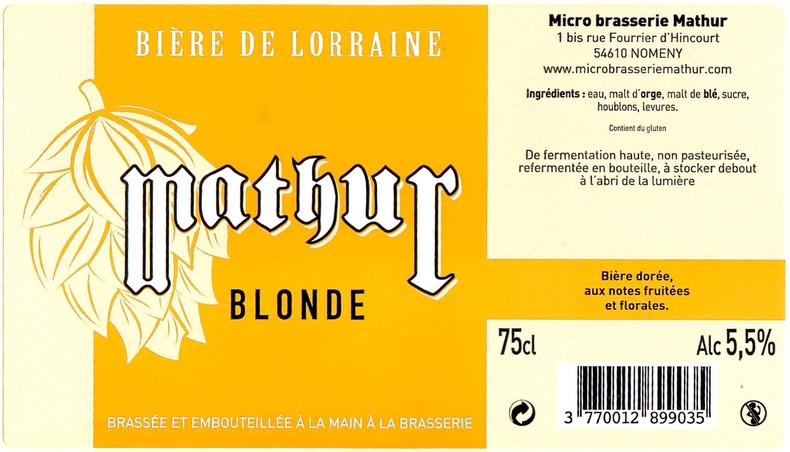 Etiquette BRASSERIE MATHUR 25