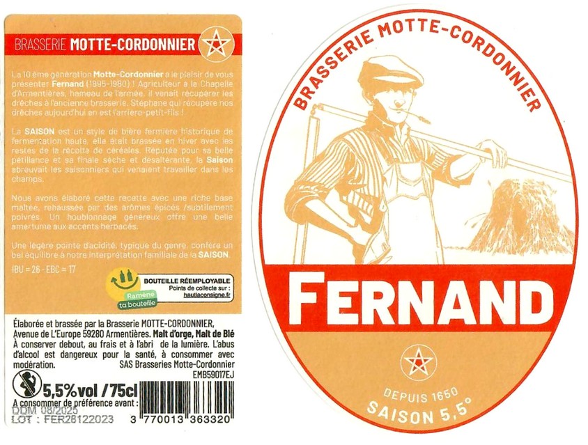 Etiquette BRASSERIE MOTTE CORDONNIER 25