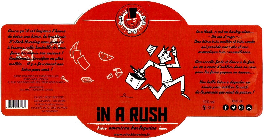 Etiquette BRASSERIE O CLOCK 44