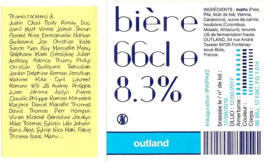 Etiquette BRASSERIE OUTLAND 33
