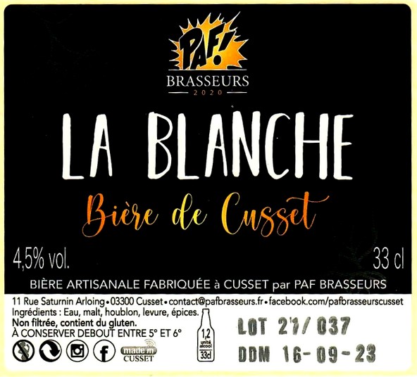 etiquette BRASSERIE PAF BRASSEURS 07