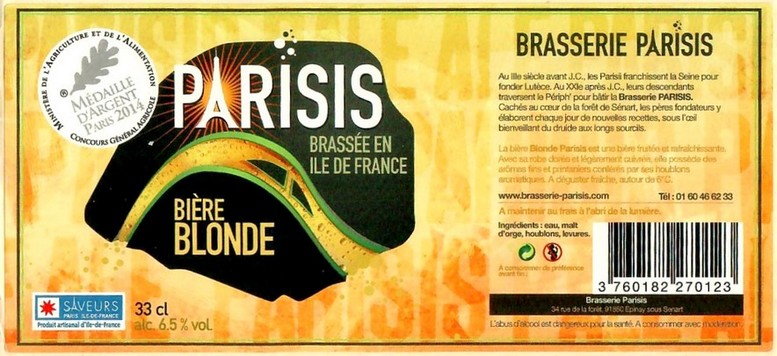 Etiquette BRASSERIE PARISIS 14