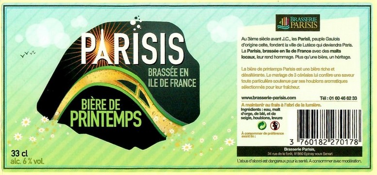 Etiquette BRASSERIE PARISIS 15