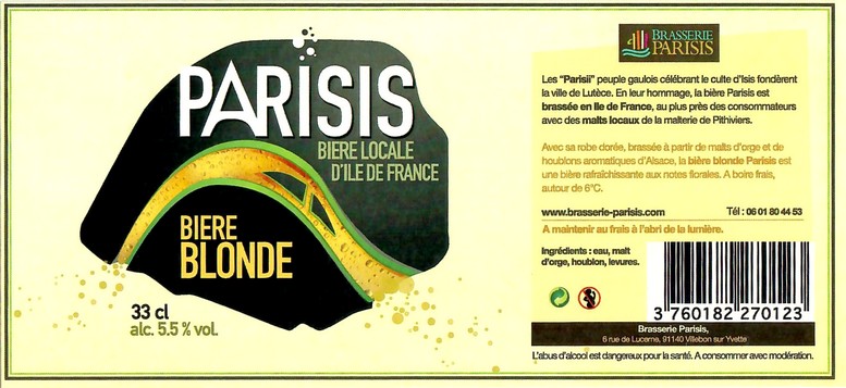 Etiquette BRASSERIE PARISIS 22