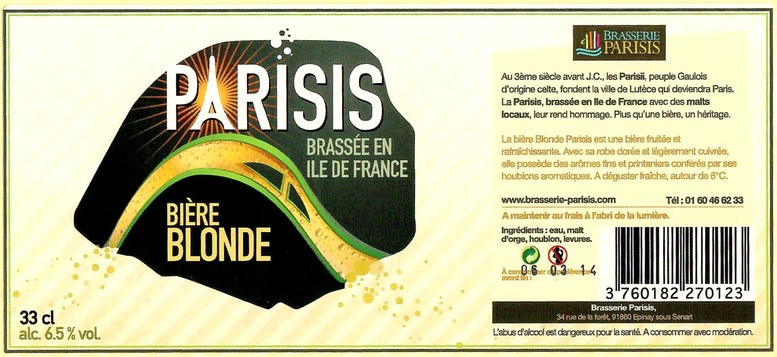 Etiquette BRASSERIE PARISIS 25