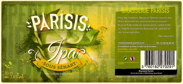 Etiquette BRASSERIE PARISIS 29