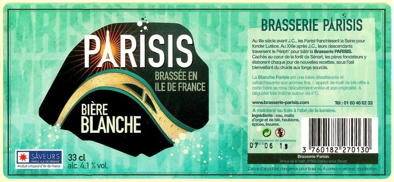 Etiquette BRASSERIE PARISIS 37