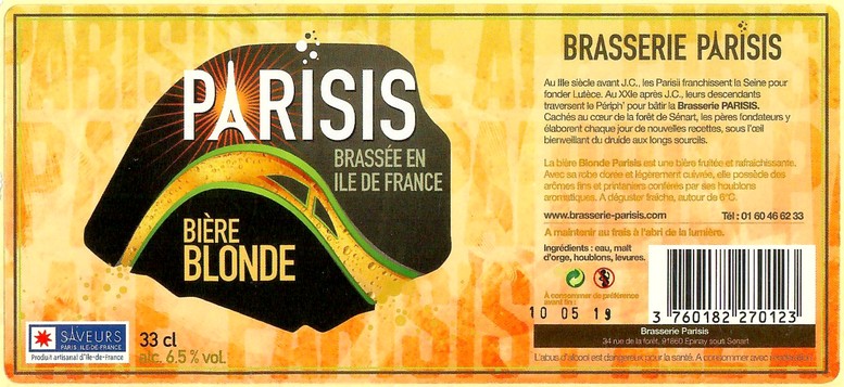 Etiquette BRASSERIE PARISIS 38