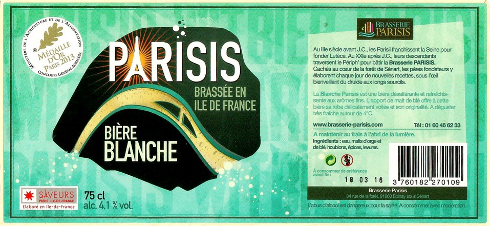 Etiquette BRASSERIE PARISIS 41