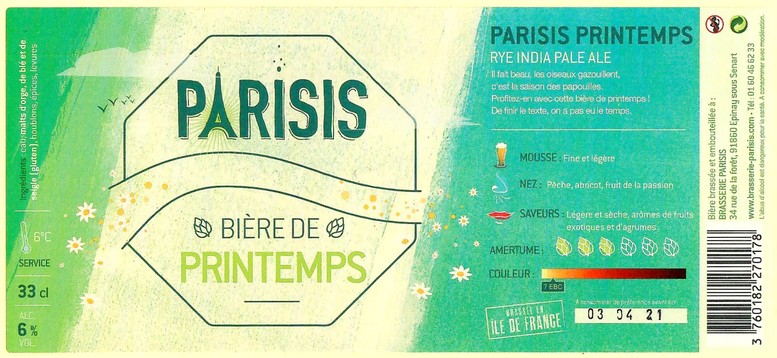 Etiquette BRASSERIE PARISIS 62