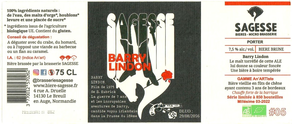 Etiquette BRASSERIE SAGESSE 18