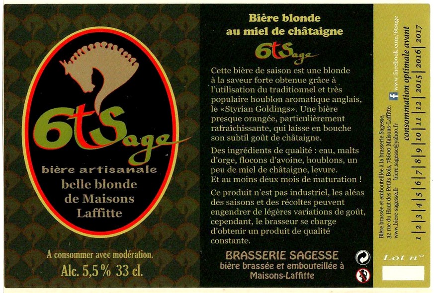 Etiquette BRASSERIE SAGESSE 78 16