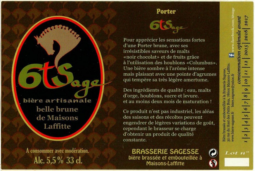 Etiquette BRASSERIE SAGESSE 78 18