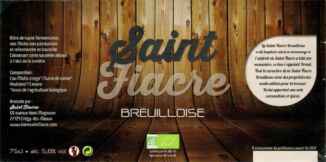 Etiquette BRASSERIE SAINT-FIACRE 01