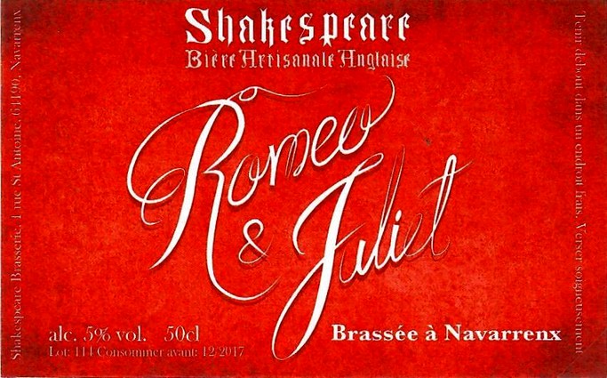 etiquette BRASSERIE SHAKESPEARE 19