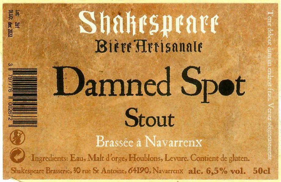 Etiquette BRASSERIE SHAKESPEARE 33