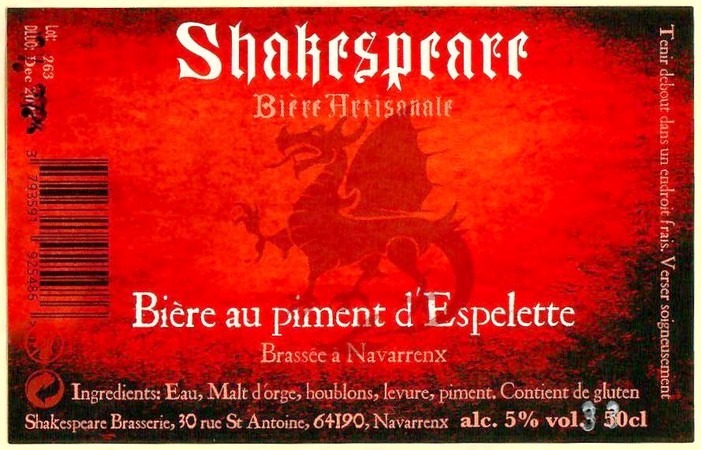 Etiquette BRASSERIE SHAKESPEARE 35