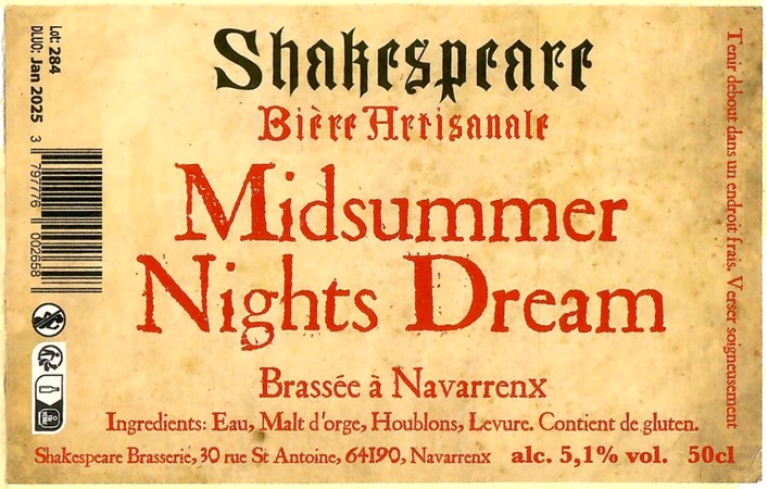 Etiquette BRASSERIE SHAKESPEARE 37