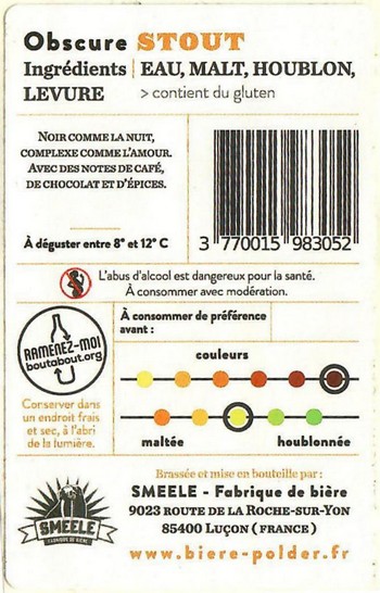 Etiquette BRASSERIE SMEELE 16B