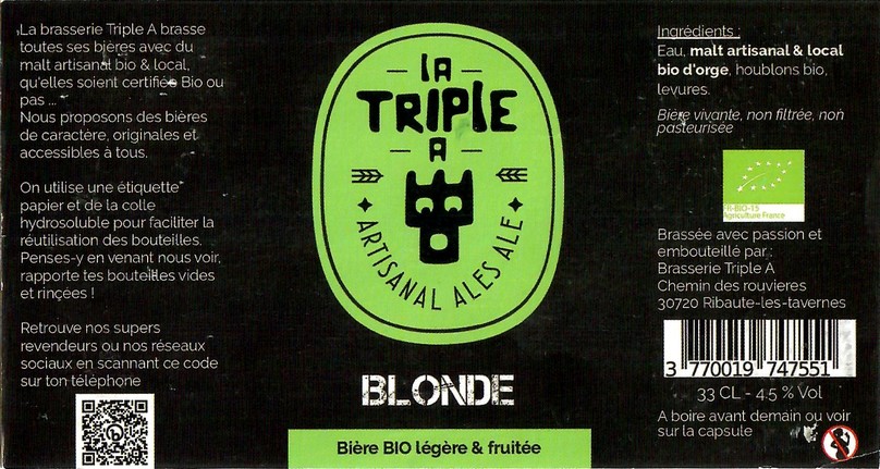 Etiquette BRASSERIE TRIPLE A 15