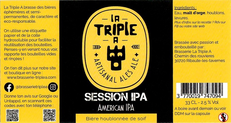 Etiquette BRASSERIE TRIPLE A 16