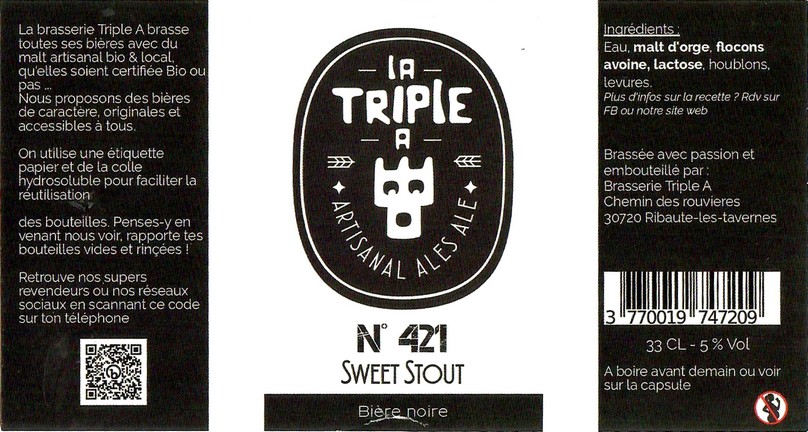 Etiquette BRASSERIE TRIPLE A 17