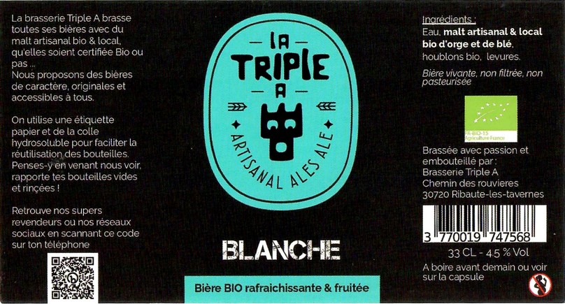 Etiquette BRASSERIE TRIPLE A 18