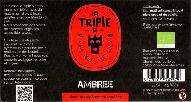 Etiquette BRASSERIE TRIPLE A 19