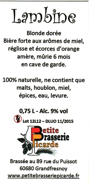 etiquette PETITE BRASSERIE PICARDE 27